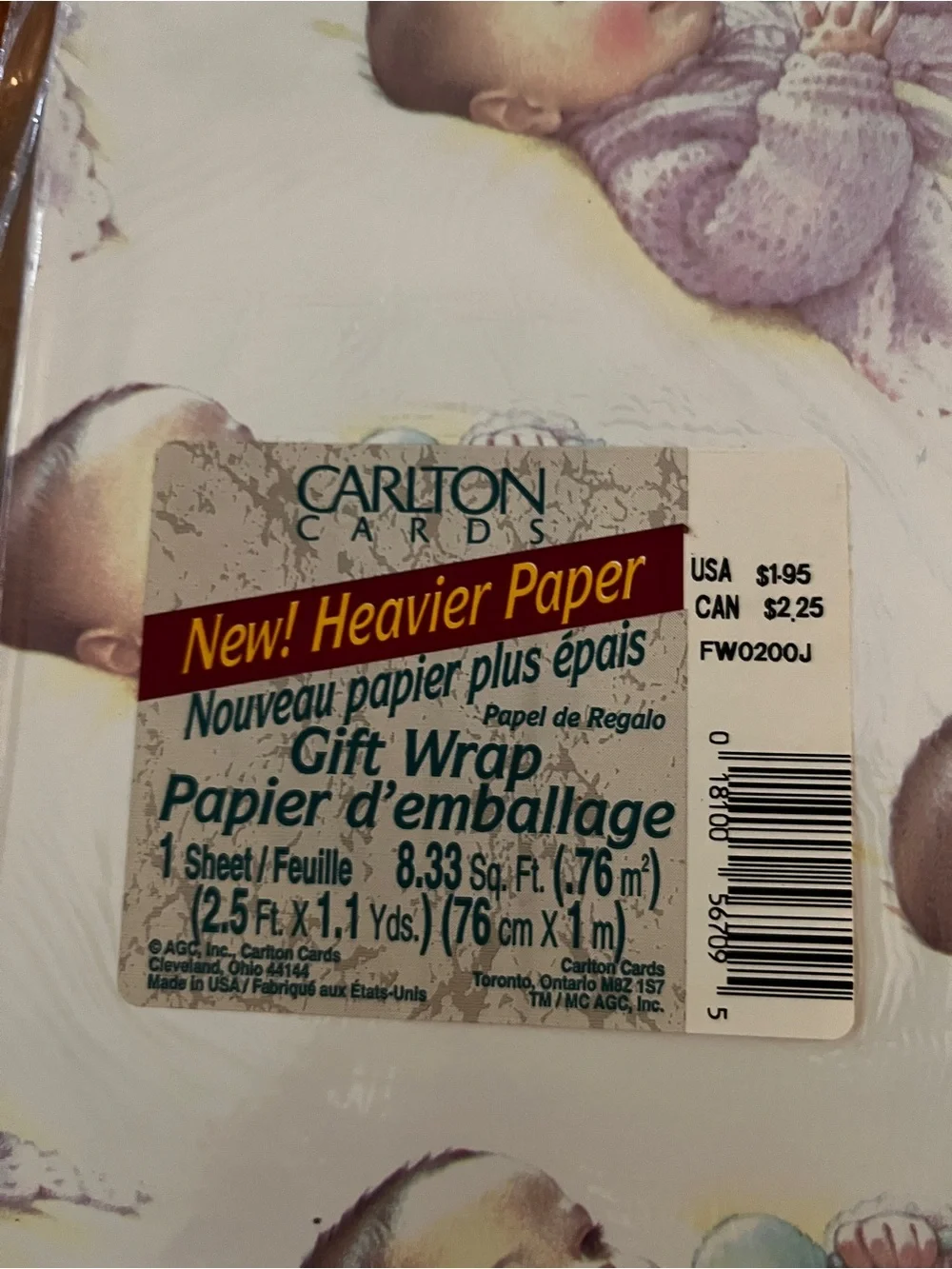 Vtg Carlton Cards Retro Nursery Baby with Rattle Gift Wrap Paper New Sealed
